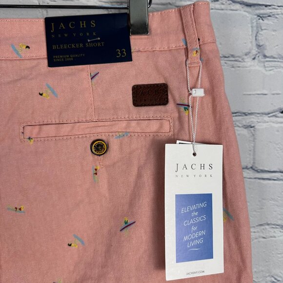 Jachs NY Bleeker Surfboard Surfer Print Stretch Chino Short, Size W33, Salmon - Picture 7 of 11